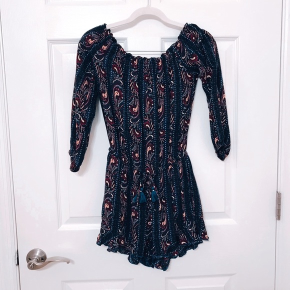 AEO Paisley Off the Shoulder Romper - Picture 1 of 7